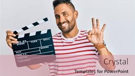  Presentation with video - Beautiful presentation theme featuring handsome-man-with-beard-holding backdrop and a coral colored foreground