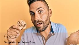  Presentation with cookie - Slides with handsome-man-with-beard-holding background and a coral colored foreground