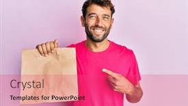  Presentation with paper bag - PPT layouts consisting of handsome-man-with-beard-holding background and a red colored foreground