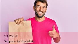  Presentation with paper bag - Presentation design having handsome-man-with-beard-holding background and a red colored foreground