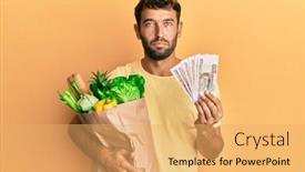  Presentation with crying - Beautiful presentation design featuring handsome-man-with-beard-holding backdrop and a yellow colored foreground