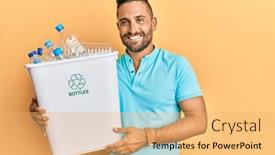  Presentation with plastic recycling - Colorful theme enhanced with handsome-man-with-beard-holding backdrop and a yellow colored foreground