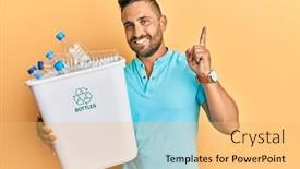  Presentation with plastic recycling - Amazing presentation design having handsome-man-with-beard-holding backdrop and a yellow colored foreground