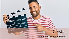  Presentation with clapboard - PPT theme with handsome-man-with-beard-holding background and a coral colored foreground