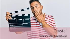  Presentation with beard - Beautiful presentation featuring handsome-man-with-beard-holding backdrop and a coral colored foreground