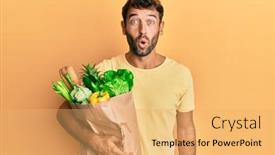  Presentation with paper bag - Audience pleasing slide set consisting of handsome-man-with-beard-holding backdrop and a yellow colored foreground