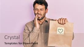  Presentation with paper bag - PPT theme featuring handsome-man-with-beard-holding background and a coral colored foreground