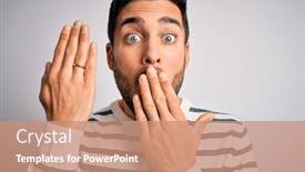  Presentation with beard - Presentation design consisting of handsome-man-with-beard-showing background and a coral colored foreground