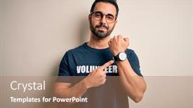  Presentation with beard - Cool new slide set with handsome-man-with-beard-wearing backdrop and a coral colored foreground