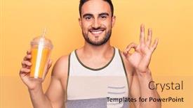  Presentation with healthy juice - PPT layouts consisting of handsome-man-with-beard-wearing background and a coral colored foreground