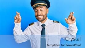  Presentation with airplane pilot - Slide set having handsome-man-with-beard-wearing background and a light blue colored foreground