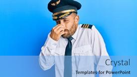  Presentation with airplane pilot - Audience pleasing presentation design consisting of handsome-man-with-beard-wearing backdrop and a light blue colored foreground