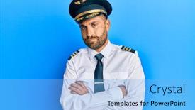  Presentation with airplane pilot - Presentation theme featuring handsome-man-with-beard-wearing background and a light blue colored foreground