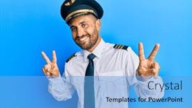  Presentation with airplane pilot - Colorful theme enhanced with handsome-man-with-beard-wearing backdrop and a light blue colored foreground