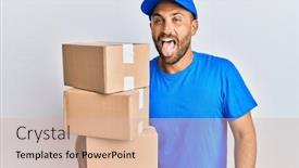  Presentation with courier delivery - PPT layouts featuring handsome-man-with-beard-wearing background and a lemonade colored foreground