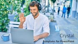  Presentation with cafeteria - Audience pleasing PPT layouts consisting of handsome-man-with-beard-wearing backdrop and a light blue colored foreground