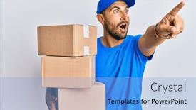  Presentation with courier delivery - Beautiful slide deck featuring handsome-man-with-beard-wearing backdrop and a light blue colored foreground