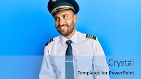  Presentation with airplane pilot - Presentation theme featuring handsome-man-with-beard-wearing background and a light blue colored foreground