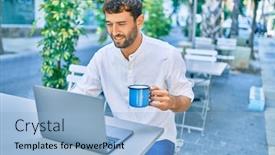  Presentation with cafeteria - Colorful theme enhanced with handsome-man-with-beard-wearing backdrop and a light blue colored foreground