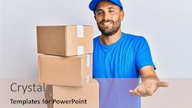  Presentation with courier delivery - Slide deck consisting of handsome-man-with-beard-wearing background and a coral colored foreground