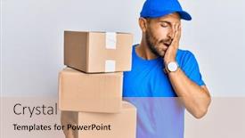  Presentation with courier delivery - Cool new slides with handsome-man-with-beard-wearing backdrop and a coral colored foreground