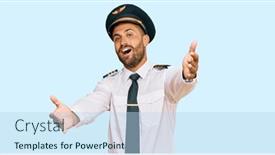  Presentation with airplane pilot - Audience pleasing slide deck consisting of handsome-man-with-beard-wearing backdrop and a light blue colored foreground