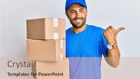  Presentation with courier delivery - Theme having handsome-man-with-beard-wearing background and a coral colored foreground