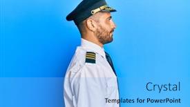  Presentation with airplane pilot - Slide deck with handsome-man-with-beard-wearing background and a light blue colored foreground