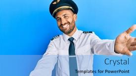  Presentation with airplane pilot - Presentation theme featuring handsome-man-with-beard-wearing background and a light blue colored foreground