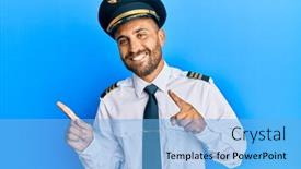  Presentation with airplane pilot - PPT theme with handsome-man-with-beard-wearing background and a light blue colored foreground