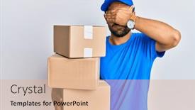  Presentation with courier delivery - Presentation theme featuring handsome-man-with-beard-wearing background and a coral colored foreground