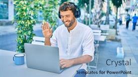  Presentation with cafeteria - Audience pleasing PPT layouts consisting of handsome-man-with-beard-wearing backdrop and a light blue colored foreground