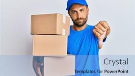  Presentation with courier delivery - Colorful presentation theme enhanced with handsome-man-with-beard-wearing backdrop and a light blue colored foreground