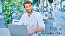  Presentation with beard - Cool new PPT theme with handsome-man-with-beard-wearing backdrop and a light blue colored foreground