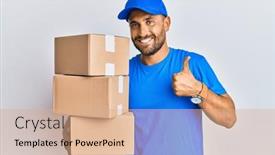  Presentation with courier - Beautiful PPT theme featuring handsome-man-with-beard-wearing backdrop and a coral colored foreground