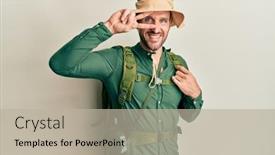  Presentation with explorer - PPT theme with handsome-man-with-beard-wearing background and a mint green colored foreground