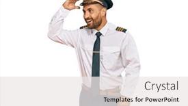  Presentation with airplane pilot - PPT theme having handsome-man-with-beard-wearing background and a white colored foreground