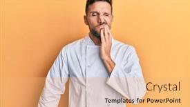  Presentation with illness - Colorful PPT layouts enhanced with handsome-man-with-beard-wearing backdrop and a coral colored foreground