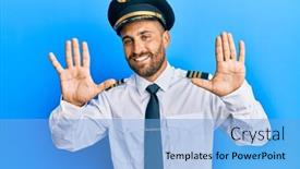  Presentation with airplane pilot - Beautiful presentation theme featuring handsome-man-with-beard-wearing backdrop and a light blue colored foreground