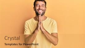  Presentation with praying hands - Presentation design having handsome-man-with-beard-wearing background and a yellow colored foreground