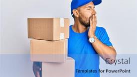  Presentation with courier delivery - Presentation theme featuring handsome-man-with-beard-wearing background and a teal colored foreground