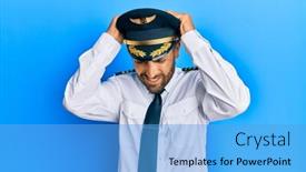  Presentation with airplane pilot - PPT theme featuring handsome-man-with-beard-wearing background and a light blue colored foreground
