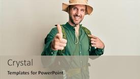  Presentation with explorer - PPT theme with handsome-man-with-beard-wearing background and a mint green colored foreground