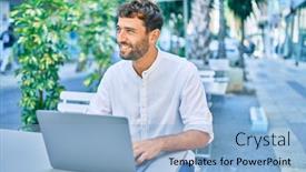  Presentation with cafeteria - Presentation theme featuring handsome-man-with-beard-wearing background and a light blue colored foreground