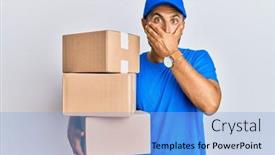  Presentation with courier delivery - Presentation design with handsome-man-with-beard-wearing background and a light blue colored foreground