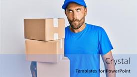 Presentation with courier delivery - Colorful presentation theme enhanced with handsome-man-with-beard-wearing backdrop and a teal colored foreground