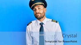  Presentation with airplane pilot - Cool new slide set with handsome-man-with-beard-wearing backdrop and a light blue colored foreground
