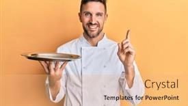  Presentation with chef - Presentation with handsome-man-with-beard-wearing background and a coral colored foreground