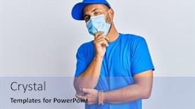  Presentation with courier - Slide set with handsome-man-with-beard-wearing background and a light blue colored foreground