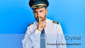  Presentation with airplane pilot - Theme having handsome-man-with-beard-wearing background and a light blue colored foreground